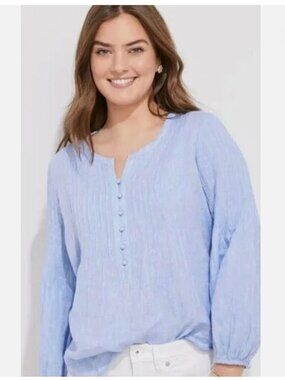 Vineyard Vines Light Blue Pintuck Cotton Linen Blouse